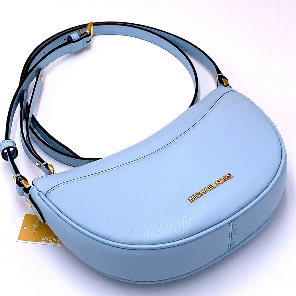 MICHAEL KORS Dover Small Half Moon Leather Crossbody Bag Vista Blue color